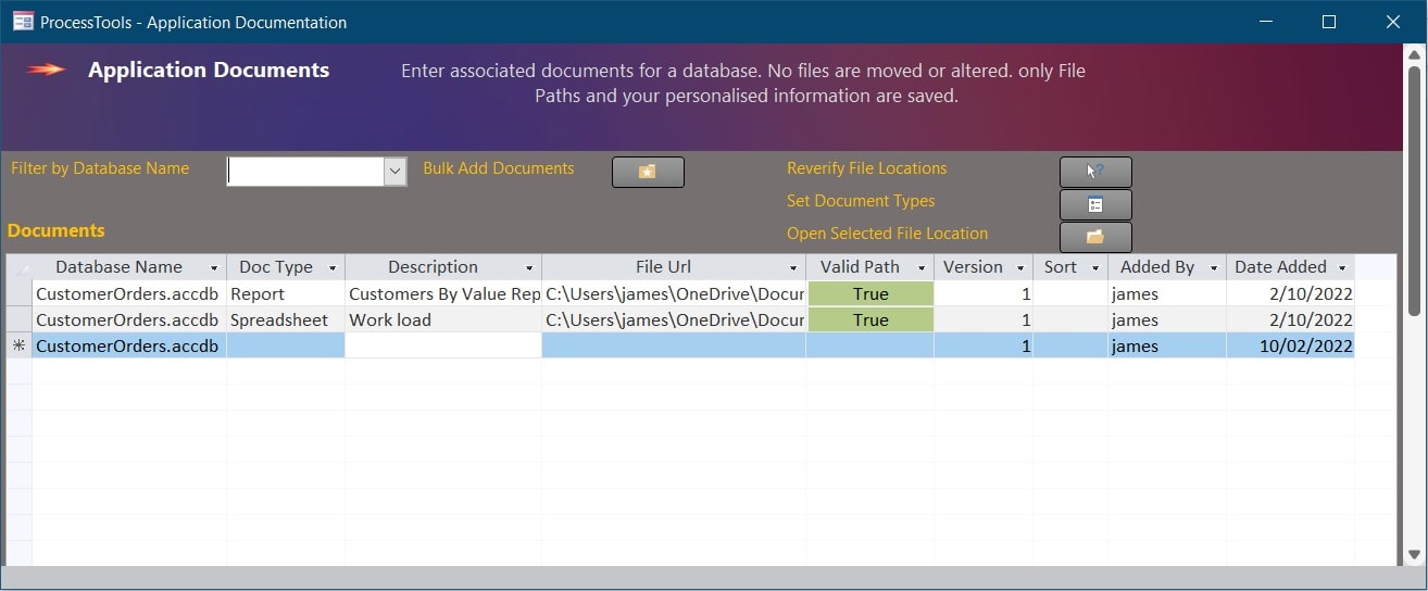 example of the ProcessTools Access Add-In Subform Columns Double Click Tool